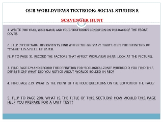 Our Worldviews Textbook: Social Studies 8 Scavenger Hunt