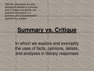 Summary vs. Critique