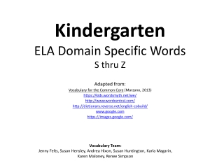 Kindergarten ELA Domain Specific Words S thru Z