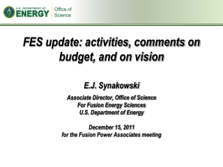 FES update: activities, comments on budget, and on vision