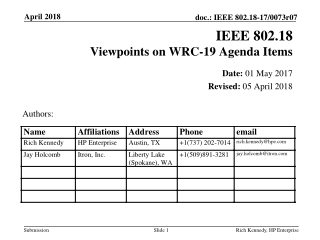 IEEE 802.18 Viewpoints on WRC-19 Agenda Items