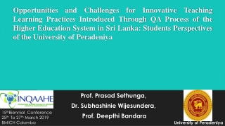 Prof. Prasad Sethunga , Dr. Subhashinie Wijesundera , Prof. Deepthi Bandara