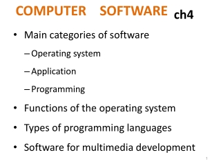Main categories of software Operating system Application Programming