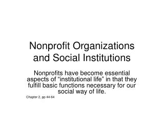 Nonprofit Organizations and Social Institutions