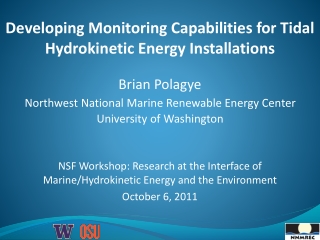 Developing Monitoring Capabilities for Tidal Hydrokinetic Energy Installations