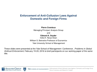 Enforcement of Anti-Collusion Laws Against Domestic and Foreign Firms