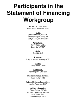 Participants in the Statement of Financing Workgroup