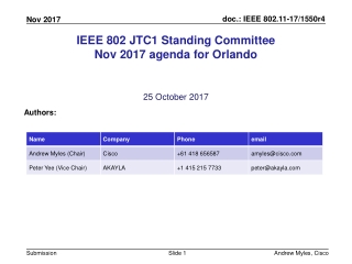 IEEE 802 JTC1 Standing Committee Nov 2017 agenda for Orlando