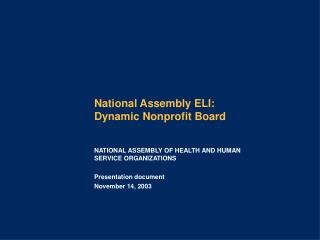National Assembly ELI: Dynamic Nonprofit Board