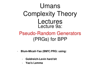 Umans Complexity Theory Lectures