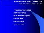 MICROBIOLOG A CL NICA Y SANITARIA TEMA 20. VIRUS RESPIRATORIOS