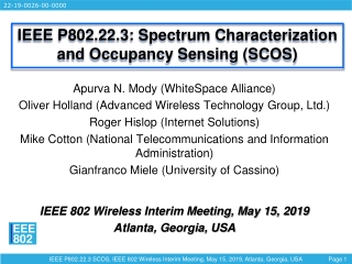 IEEE P802.22.3: Spectrum Characterization and Occupancy Sensing (SCOS)