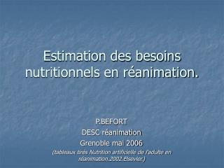 Estimation des besoins nutritionnels en réanimation.