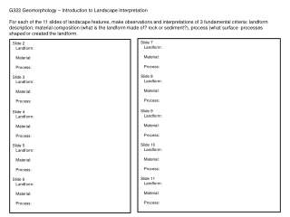 G322 Geomorphology – Introduction to Landscape Interpretation