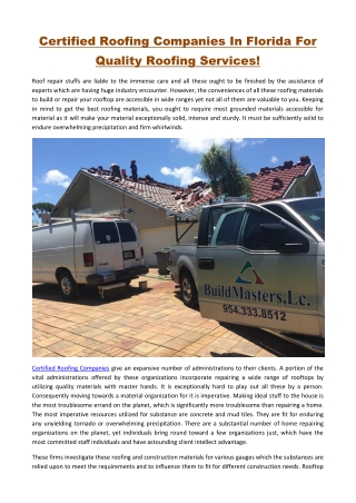 Certified Roofing Companies In Florida For Quality Roofing Services!