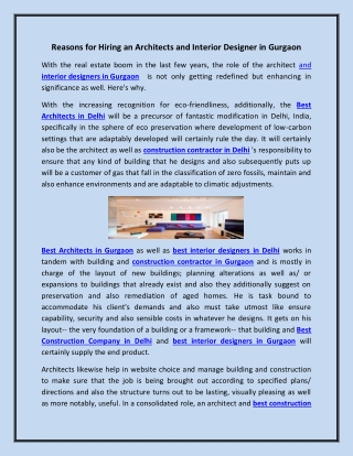 Reasons for Hiring an Architects and Interior Designer in Gurgaon