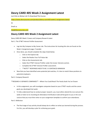 Devry CARD 405 Week 2 Assignment Latest