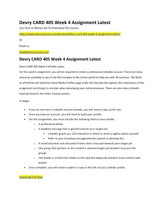 Devry CARD 405 Week 4 Assignment Latest