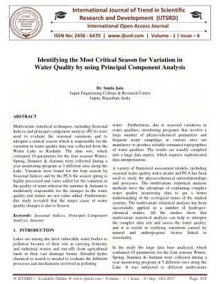 Identifying the Most Critical Season for Variation in Water Quality by using Principal Component Analysis