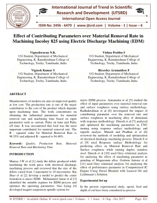 Effect of Contributing Parameters over Material Removal Rate in Machining Incoloy 825 using Electric Discharge Machining