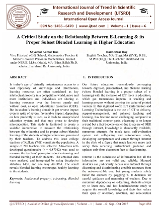 A Critical Study on the Relationship between E Learning and its Proper Subset Blended Learning in Higher Education