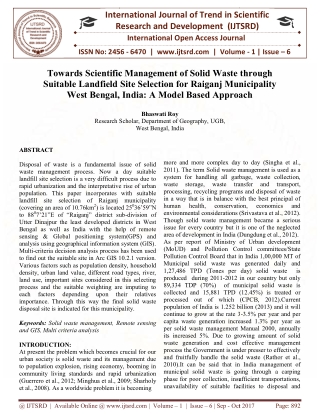 Towards Scientific Management of Solid Waste through Suitable Landfield Site Selection for Raiganj Municipality West Ben