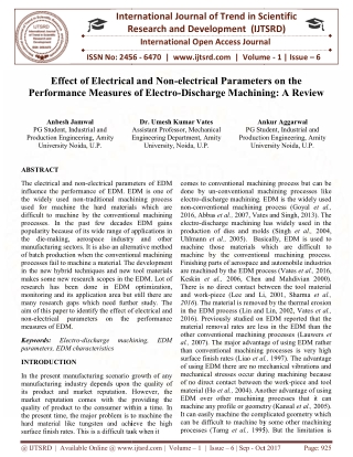 Effect of Electrical and Non electrical Parameters on the Performance Measures of Electro Discharge Machining A Review