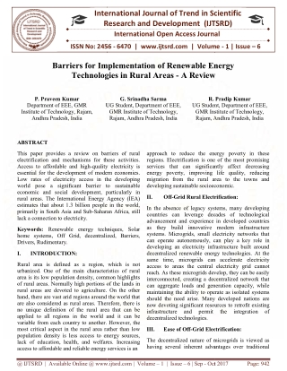 Barriers for Implementation of Renewable Energy Technologies in Rural Areas a Review