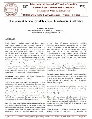 Development Perspective of Television Broadcast in Kazakhstan