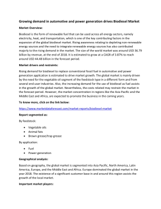 Biodiesel Market – Global Industry Insights and Forecast till 2024