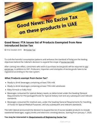 Good News: FTA Issues list of Products Exempted from New Introduced Excise Tax