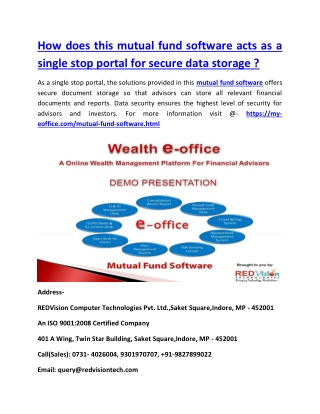 How does this mutual fund software acts as a single stop portal for secure data storage ?