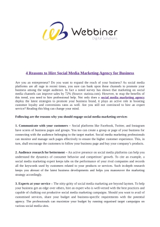 4 Reasons to Hire Social Media Marketing Agency for Business