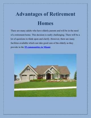 Advantages of Retirement Homes