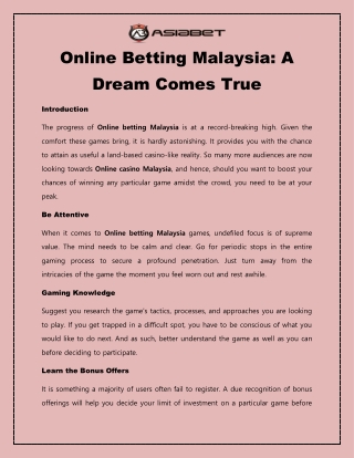 Online betting Malaysia_a dream come true