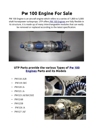 Pw 100 Engine & its parts for Sale