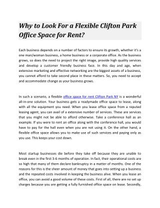 Why to Look For a Flexible Clifton Park Office Space for Rent?