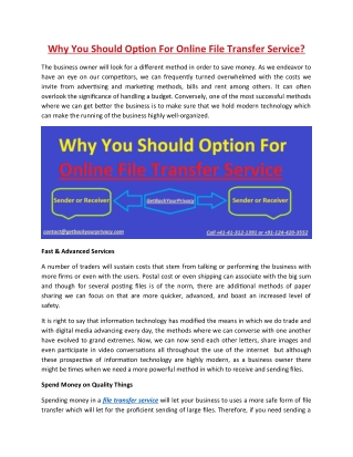 Why You Should Option For Online File Transfer Service?