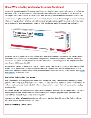 Know Where to Buy Ambien for Insomnia Treatment