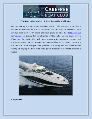 The Best Alternative of Boat Rental in California