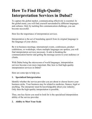 How To Find High-Quality Interpretation Services in Dubai?