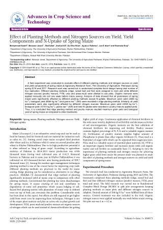 Effect of Planting Methods and Nitrogen Sources on Yield, Yield Components and N-Uptake of Spring Maize