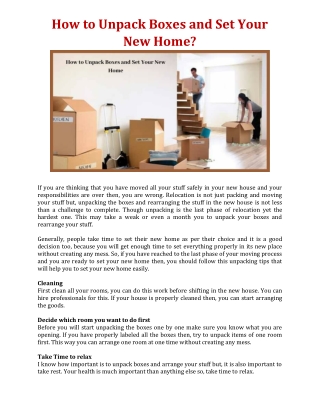 How to Unpack Boxes and Set Your New Home?