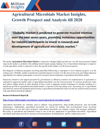 Agricultural Microbials Market Insights, Growth Prospect and Analysis till 2028