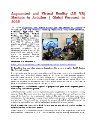 Augmented and Virtual Reality (AR VR) Market in Aviation | Global Forecast to 2025