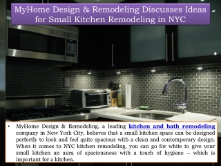 MyHome Design & Remodeling Discusses Ideas for Small Kitchen Remodeling in NYC