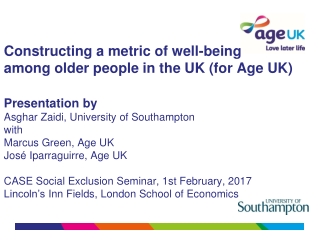 Work undertaken jointly with Age UK’s Policy and Research team Dr Marcus Green