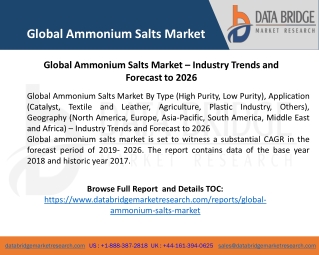 Global Ammonium Salts Market – Industry Trends and Forecast to 2026