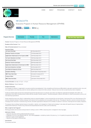 Executive Program in Human Resource Management (EPHRM) From