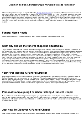 Just how To Pick A Funeral Chapel? Essential Points to keep in mind